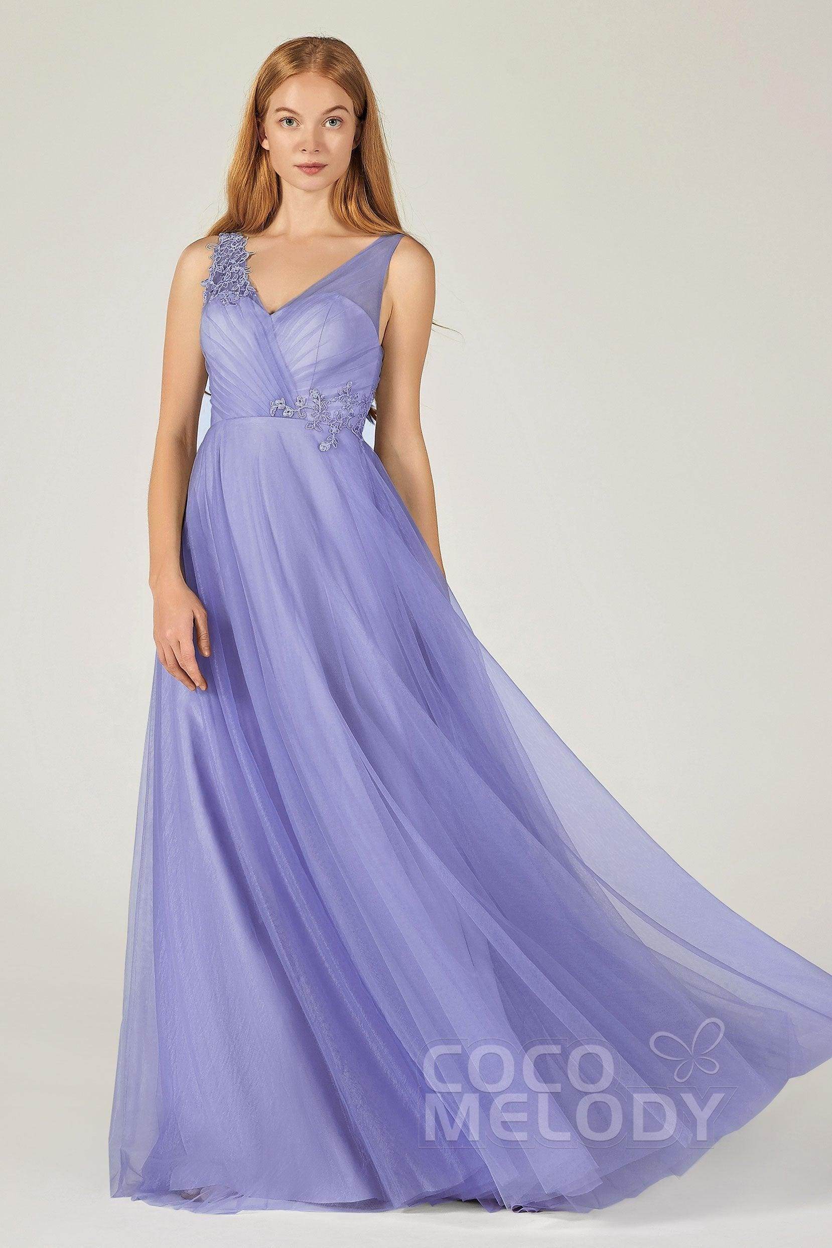 A-Line Floor Length Tulle Bridesmaid Dress CB0385 - COCOMELODY